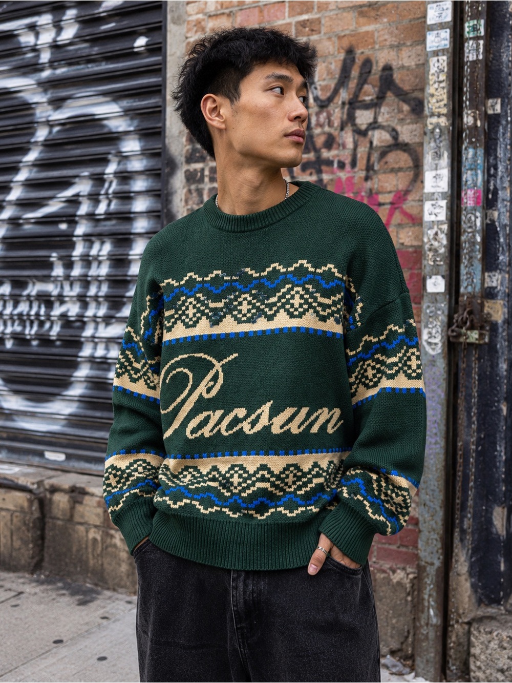 Pacsun Green Fairisle Crew Sweater in Green. Size XL. NWOT